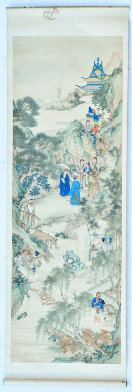 Série de 2 aquarelles sur papier provenant du même atelier montées en rouleaux"	&nbsp	Chine	 XIXe s. - Image 2 of 3
