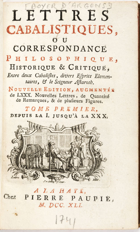 [BOYER D'ARGENS (Jean Baptiste de)]. Lettres cabalistiques	 ou correspondance philosophique