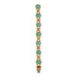 Lombard	 bracelet en&nbsp	or 750 serti de cabochons de turquoises alternés de cabochons de corail et