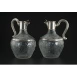 Paire de carafes en verre taillé et argent	 Shanks &amp	 Bolin	 Russie 1887	 de forme pansue à