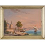 Ecole suisse (XIXe s.)	 Vue de Vevey et le Château de l'Aile	 huile sur toile	 42x57	5 cm