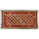 Kilim Gachgaï	 Iran	 2ème moitié du XXe s.	 à semis de losanges polychromes	 bordure orange	 153x307