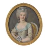 Ecole française (XVIIIe s.)	 Portrait de dame à la robe bleue	 huile sur toile	 format ovale