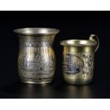 Timbale et petite tasse en argent et vermeil niellés	 Moscou 1835-36	 à décor niellé de