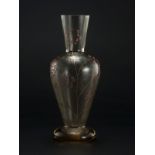Vase balustre à col évasé en verre fumé soufflé signé Gallé	 fin XIXe s	 le corps légèrement