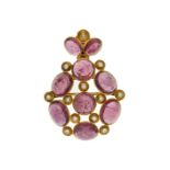 Lombard	 broche-pendentif en or 750 sertie de tourmalines taille cabochon et diamants	 h. 7 cm