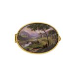 Poluzzi Carlo	 broche en or 750 à décor d'un paysage émaillé	 signée	 long. 4 cm	 13g