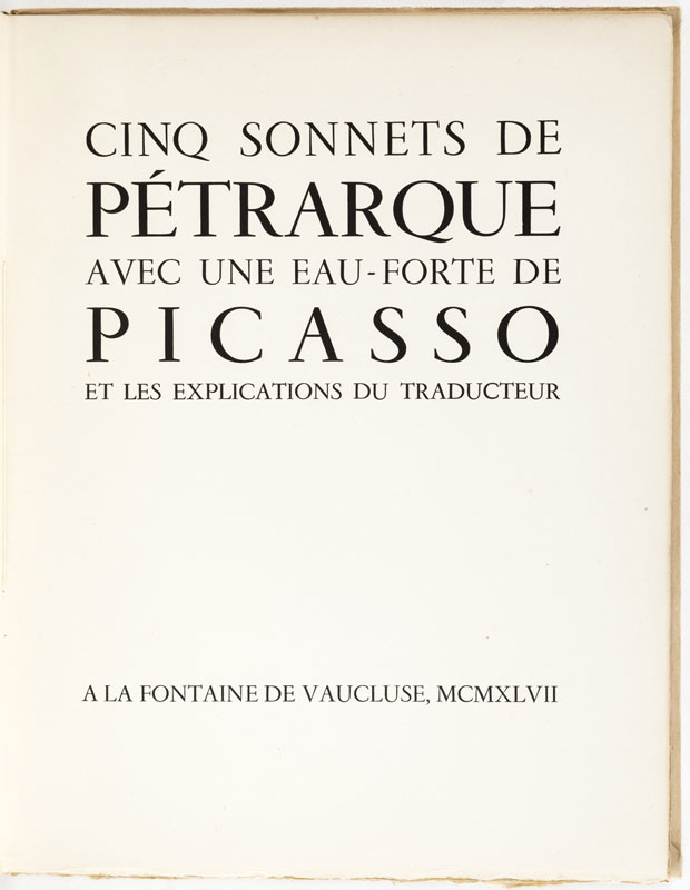 PICASSO (Pablo). Cinq sonnets de Pétrarque avec une eau-forte de Picasso et les explications du