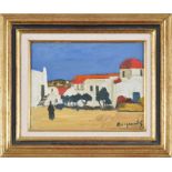 Georges Borgeaud (1914-1998)	 "Place de la Poste à Mykonos"	 huile sur toile	 signée
