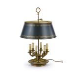 Lampe bouillotte de style louis XVI	 XXe s.	&nbsp	à base circulaire	&nbsp	fût à six bras de
