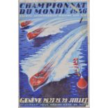 Percival Pernet (1890-1977)	 "Championnat du Monde 1946"	 affiche	 lithographie couleur	 marouflée