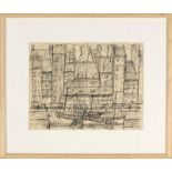 Marcel Gromaire (1892-1971)	 Le port de Rouen	 encre sur papier	 signée et datée 1954	 25x33 cm