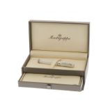 Montegrappa, stylo plume en résine blanche nacrée et argent,&nbsp,plume en or 750, certificat de