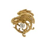 Broche XIXe s. dragon stylisé en or 585 sertie d'un diamant taille ancienne (env. 0.5 ct)	12g