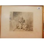 Two black and white engravings of figures, a black and white engraving after Turner of The Grand