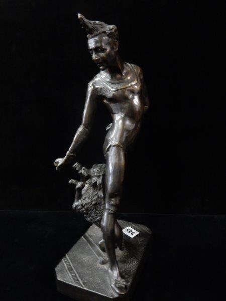 A bronze study of a male figure and a dog entitled 'Get Up' after George De Chemellier - 16in. high