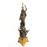 A large bronze floor standing lamp, the column in the form of a classical female figure and