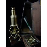 An 18th Century Culpepper microscope by Lincoln of London – 13 1/2in. high in fitted mahogany box