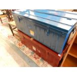 Two modern painted tin trunks