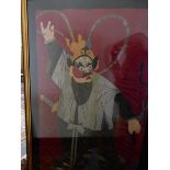 A large Japanese silkwork picture depicting a warrior, framed and glazed – 61in. x 34in.