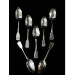 Seven 19th Century Irish silver dessert spoons, various dates