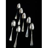 Seven 19th Century silver teaspoons with Old English pattern handles