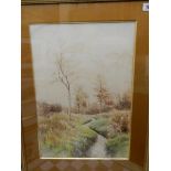 Bouchard.  A pair of watercolours - River scene with church and trees and river scene with trees,