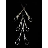 Three pairs of Victorian silver plated grape scissors with repousse decoration, bamboo style