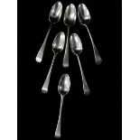 Six 19th Century silver teaspoons with engraved initials to the handles