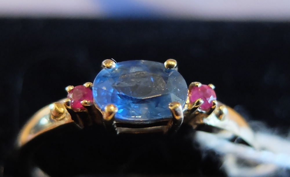 9ct Gold-Sapphire and Ruby Ring.
