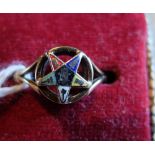 Vintage 9ct Gold-Enamel Eastern Star Ring
Also white metal Eastern Pendant and Chain.