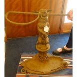 Antique Coalbrookdale? Cast-Iron Stick Stand (Dog holding Riding Crop "part of crop at end missing")