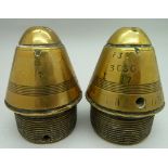 Two brass military shell top detonators