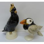 A Goebel puffin and parrot, puffin signe