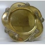 A plated brass Art Nouveau tray, diamete