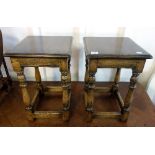 A pair of oak stools