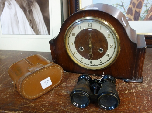 A Smiths Enfield mantel clock and binocu