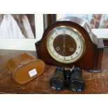 A Smiths Enfield mantel clock and binocu