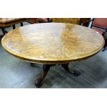 A Victorian oval burr walnut breakfast t