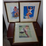 A set of three Gil Elvgren prints, frame