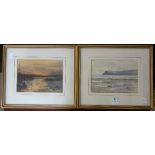 Two marine landscapes, watercolours, fra