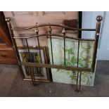 A brass single bed end and two pictures