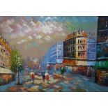 A Paris street scene, oil on canvas, framed