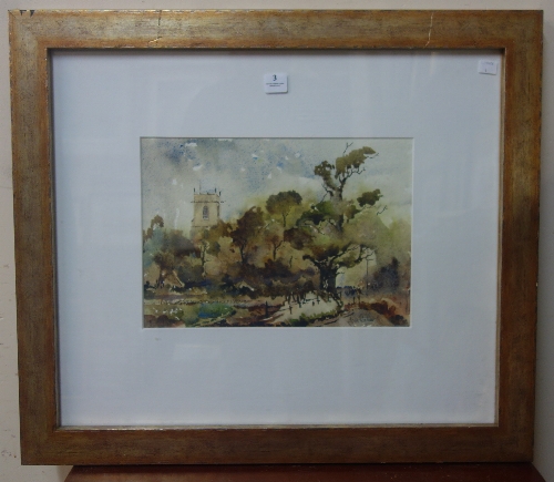 J.M. Souler, castle landscape, watercolour, framed