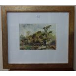 J.M. Souler, castle landscape, watercolour, framed