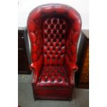 A George III style red leather hall porters chair