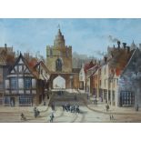 Adrian Thompson, town landscape, watercolour, framed