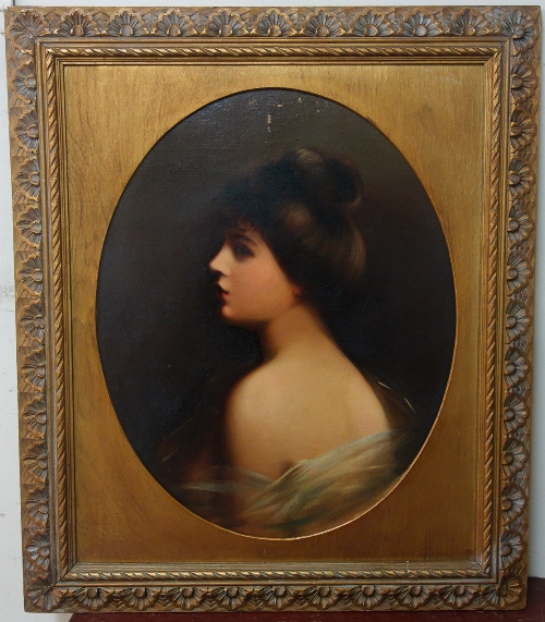20th Century English School, oval portrait of a lady, oil on canvas, framed