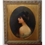 20th Century English School, oval portrait of a lady, oil on canvas, framed