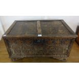 A 19th Century and later carved oak Bible box